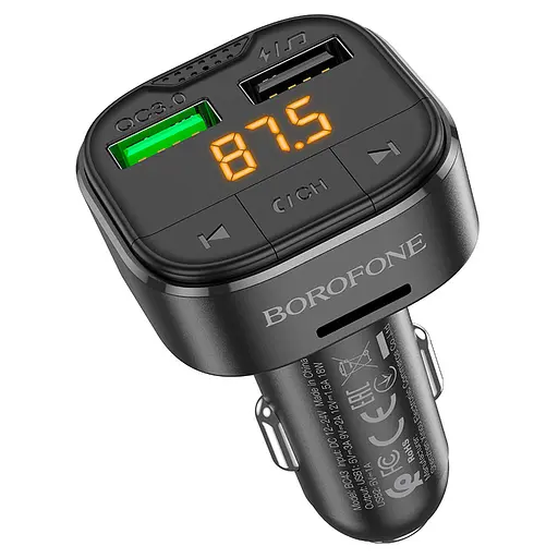АЗП з FM-модулятором BOROFONE BC43 Flash QC3.0 car BT FM transmitter 18W Black - фото 4