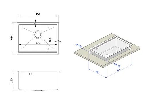 Кухонна мийка під стільницю з нержавіючої сталі біла Nett NW-5742, Білий - фото 8