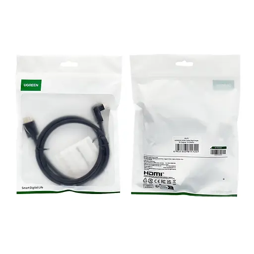 Кабель UGREEN HDMI 4K Cable Male to Male 90 Degree Black 1m - фото 2