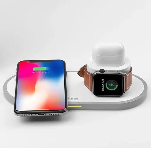 Бездротовий зарядний пристрій Hoco CW21 15 W 3в1 білий - фото 5