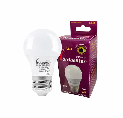 Світлодіодна лампа SIRIUSSTAR 3408 G45 6W-4000K-E27