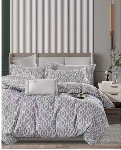 Комплект постельного белья с компаньоном Турция 100% котон Наволочки 70х70 см Дима полутрка Серый с узорами - фото 2