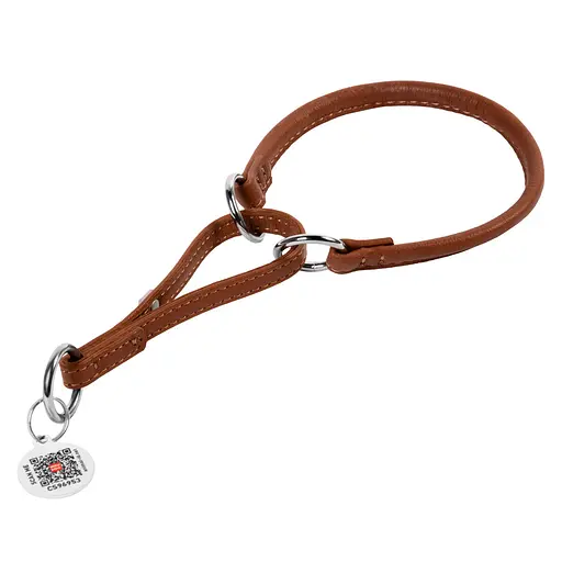 Нашийник-зашморг для собак шкіряний Waudog Soft з QR-паспортом круглий Д 8 мм Д 32-40 см коричневий - фото 2