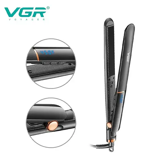 Плойка-випрямляч для волосся VGR V-519S з LED-дисплеєм та керамічним покриттям Чорний 70 Вт - фото 6