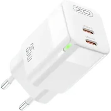 Мережевий зарядний пристрій XO CE07EU PD 35W GaN lamp display fast Charger with TYPE-C cable білий - фото 1