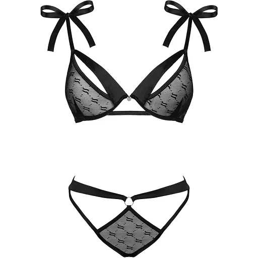 Полупрозрачный эротический комплект Obsessive Obsessivia 2-pcs set Black L/XL - фото 5