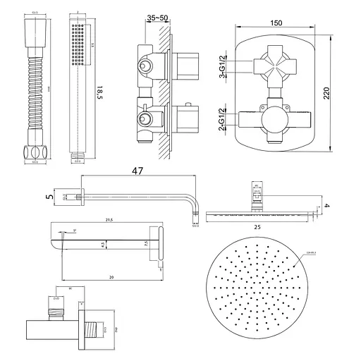 Душевая система Kohlman Foxal 25 chrome с термостатом + BOX скрытого монтажа KPL-QW433FR25, Хром - фото 2