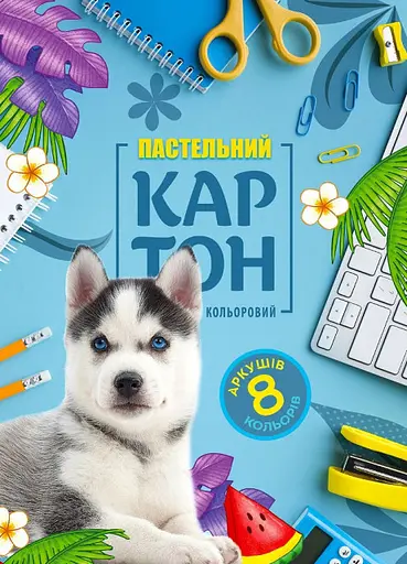 Набор картона цветного одностороннего пастельного, 210x297 мм, 8 листов, в папке, 22114