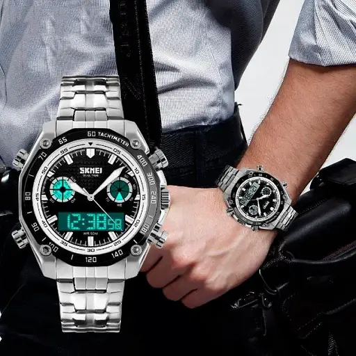 Наручные мужские часы Skmei 1204 direct (Черные с белым кантом) - фото 6