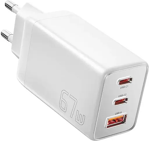 Зарядное устройство адаптер 3 выхода EssagerECT67w Gan порты 1USB 2C 67 W (ECT67W-LJB02-Z) белое - фото 1