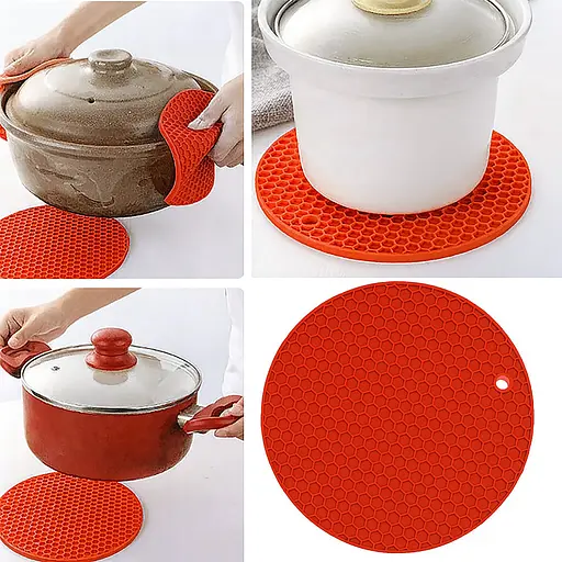 Підставка у вигляді сот кругла силіконова під гаряче килимок для чашки банки 17.5 см, Kitchen Master Червоний 87522 - фото 2