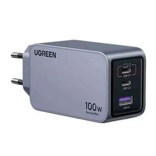 Адаптер живлення зарядний блок Ugreen 100W GaN X757 (2C1A) U + 2C сірий - фото 1