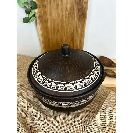 Супник 4 літра керамічний (глиняний) різьблений   - фото 2