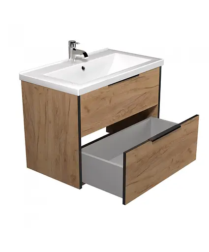 Тумба Мойдодир Line Craft 80 з умивальником Cosmo 80 дуб крафт/Чорний - фото 2