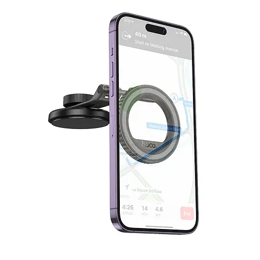 Автотримач для телефона HOCO H77 View folding magnetic ring car holder (center console) Black Metal Gray - фото 3