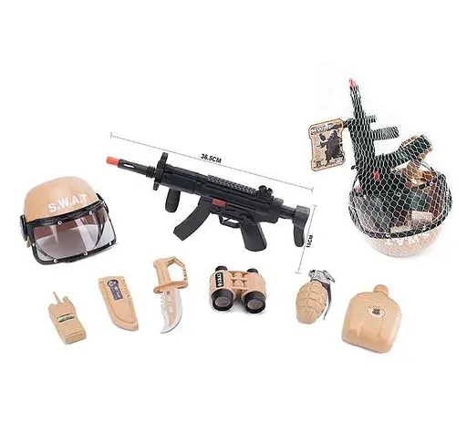 Военный набор 763 B - 03, 7 элементов, автомат, шлем, граната, в сетке (6977725401631) - фото 1