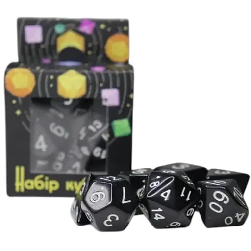 Набір кубиків Opaque 7 Dice Set - Black (w-white) , 7 шт. (g7dopaq04) - фото 1
