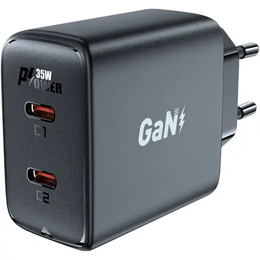 Мережевий зарядний пристрій Acefast A49 2 Type-C PD35W GaN чорний - фото 1