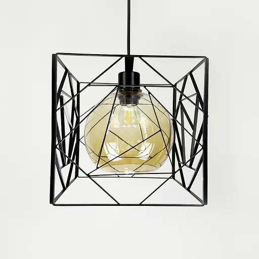 Люстра у чорному корпусі з янтарним плафоном 24х24 см | Арт. 12120/1 BK+AM | Line F - фото 4