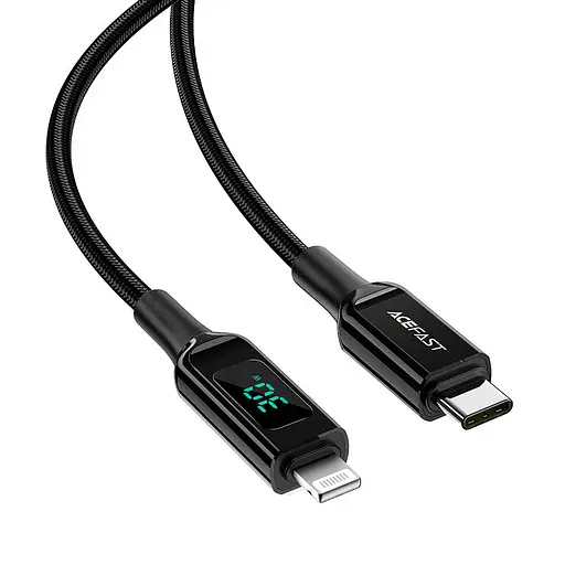 Дата кабель Acefast MFI C6-01 USB-C to Lightning zinc alloy digital display braided (1.2m) Black - фото 2