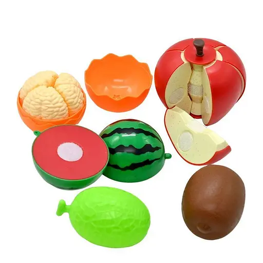 Продукты на липучке JQ 912-2, 8 элементов, овощи, фрукты, поднос, дощечка, нож, в пакете (6974726400878) - фото 4