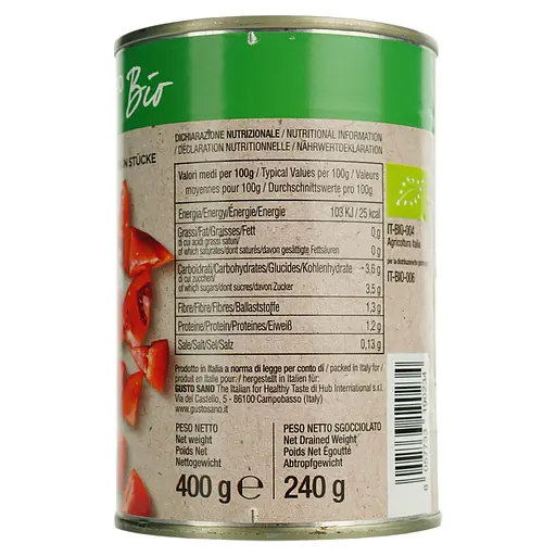 Томати Gusto Sano Organic Chopped Tomatoes очищені різані кубиками органічні 400 г - фото 3