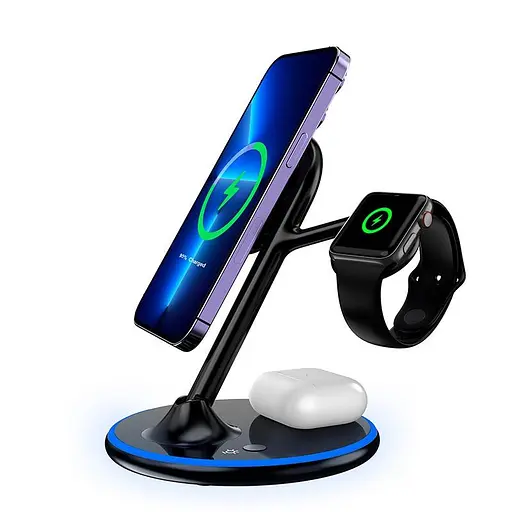Зарядка Qi 3 in 1 Foldable Magnetic Wireless Charger X516 15W, Phone/AirPods/iWatch| - фото 2