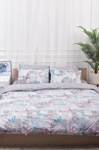 Комплект постельного белья Moon&Star King Size 220x240 наволочки 2х50х70 Butterfly Gray Бязь Gold Люкс - фото 2