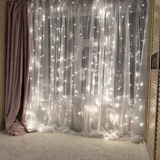 Гирлянда штора Водопад 720 led 3х3м Большая круглая лампа (прозрачный провод, 15 нитей) Холодный белый