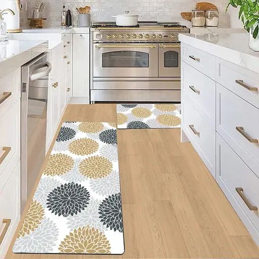 Набор 2 коврика для ванной и кухни Aquarius Суперпоглощающие 50х80 см + 50х120 Серые/Бежевые Цветы