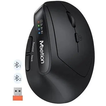Бездротова вертикальна миша Meetion BTM008 з Bluetooth і 2.4G, ергономіка 57°, акумулятор до 400 годин Black