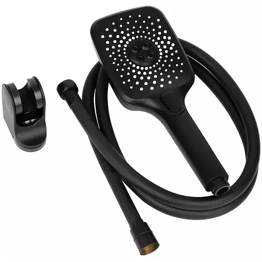 Душовий набір Wezer (лійка 3-режими, шланг, кріплення лійки) WKY-537 Black, Чорний матовий - фото 1