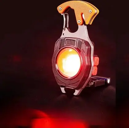 Мини фонарик брелок Multifunctional W5147 COB белый желтый красный свет светильник с карабином открывашкой - фото 5