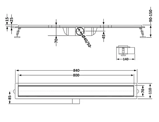 Линейный трап Qtap Scorpio Tile800 из нержавеющей стали, под плитку (поворотный сифон/сухой затвор) QTSCOTILE800 - фото 6
