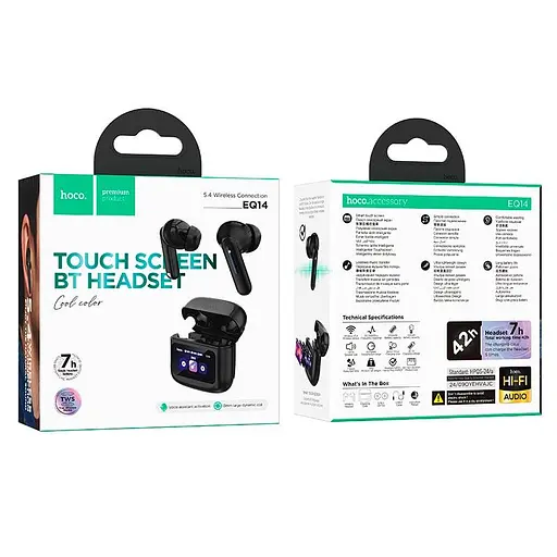 Бездротові навушники Hoco EQ14 Cool color true бездротовий BT headset with touch screen, BT5.4, 40mAh, 500mAh, 7h, black - фото 4