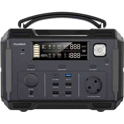 Зарядная станция Choetech BS004 500Вт (484Вт/ч) QC 3.0, USB-C PD100 Вт