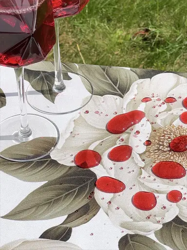 Водоотталкивающая Скатерть с 3D принтом Чайный цветок 220х140 см (+ 4 салфетки 30х40) Бежевый - фото 4