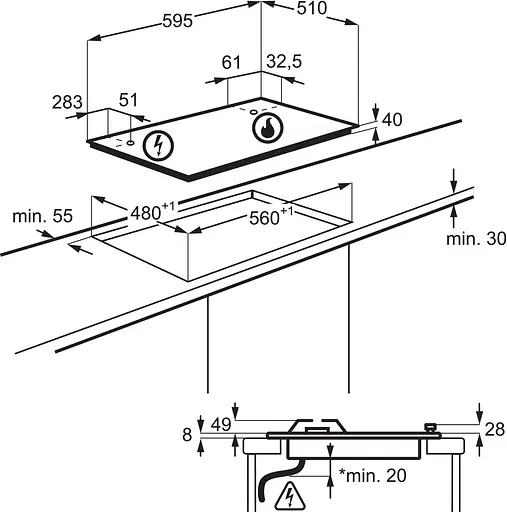 Варильна поверхня Electrolux Electrolux газова, 60см, чугун, чорний - фото 2