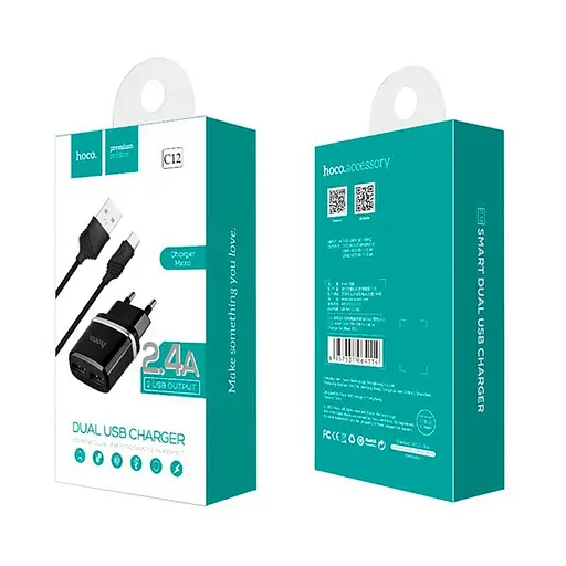 Адаптер сетевой Hoco Micro cable C12 2USB, 2.4 А - фото 4