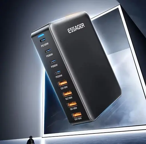 Зарядний адаптер блок живлення Essager 320 W GaN YMX-320 4U+4C (8 виходів) - фото 6