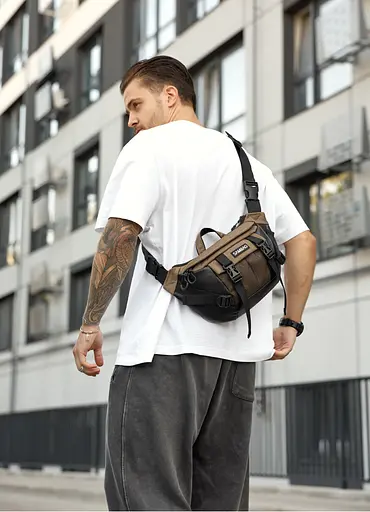 Большая мужская сумка бананка Sambag DynamicDart орех 38 × 21 × 7 см (80411119m) - фото 2