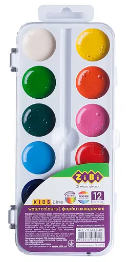 Фарби акварельні, 12 кольорів, пластикова коробка, без пензля, біла