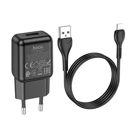 Адаптер сетевой HOCO Lightning cable single port charger set C96A черный - фото 4
