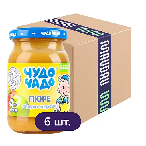Упаковка пюре Чудо-чадо Персик-яблуко 1.02 кг (170 г х 6 шт.)