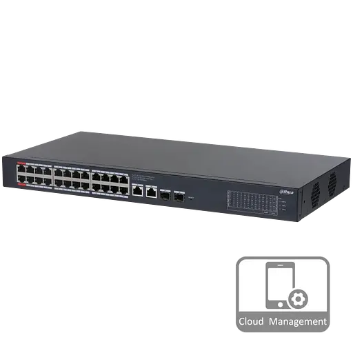 24-портовый гигабитный управляемый PoE коммутатор DH-CS4228-24GT-240 с 24 портами POE 1000Мбит + 2/UP-Link 1000Мбит + 2/SFP 1000Мбит, 440x220x44 мм