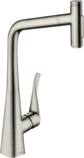 Змішувач Hansgrohe Metris Select 320 2jet кухонний з витяжним виливом Sbox 73816800 Stainless Steel Нержавіюча сталь - фото 1