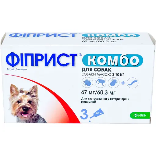 Краплі від бліх, вошей, волосоїдів та кліщів KRKA Фіпріст Комбо для собак з масою тіла 2-10 кг 3 піпетки - фото 1