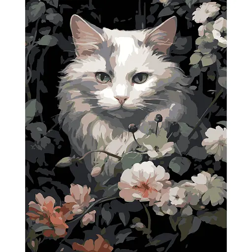 Набор для росписи по номерам Strateg Кот в цветах на чёрном фоне 40 х 50 см (AH1191-17) - фото 1