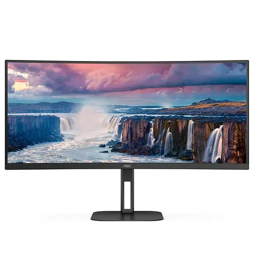 TFT 34` AOC CU34V5C/BK, WQHD, VA, 100Гц, 1 мс, изогнутый, HDMI, DP, USB-C, USB-hub, колонки, черный