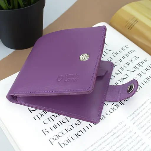 Гаманець жіночий шкіряний фіолетовий на кнопці Handycover HC0042 - фото 3
